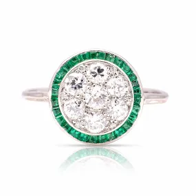 Vintage, Art Deco emerald & diamond target cluster ring