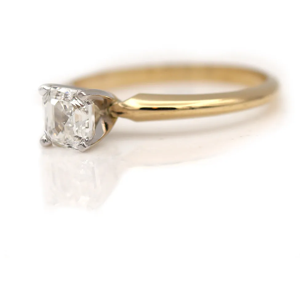 Vintage Asscher Cut Diamond Solitaire Engagement Ring .84 Carat GIA G/SI1