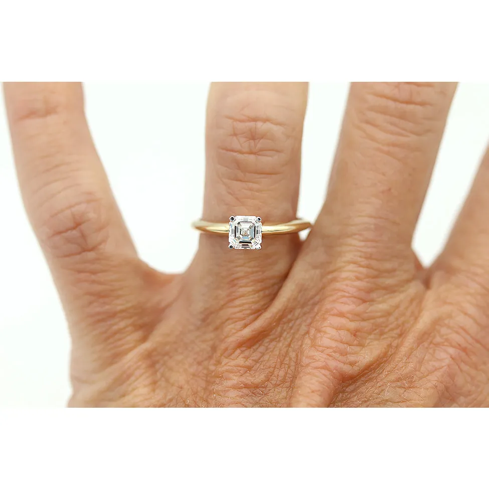 Vintage Asscher Cut Diamond Solitaire Engagement Ring .84 Carat GIA G/SI1
