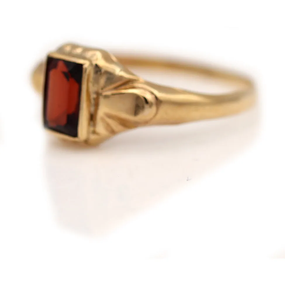 Vintage Bezel Set Emerald Cut Garnet Solitaire Engagement Ring