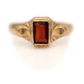 Vintage Bezel Set Emerald Cut Garnet Solitaire Engagement Ring