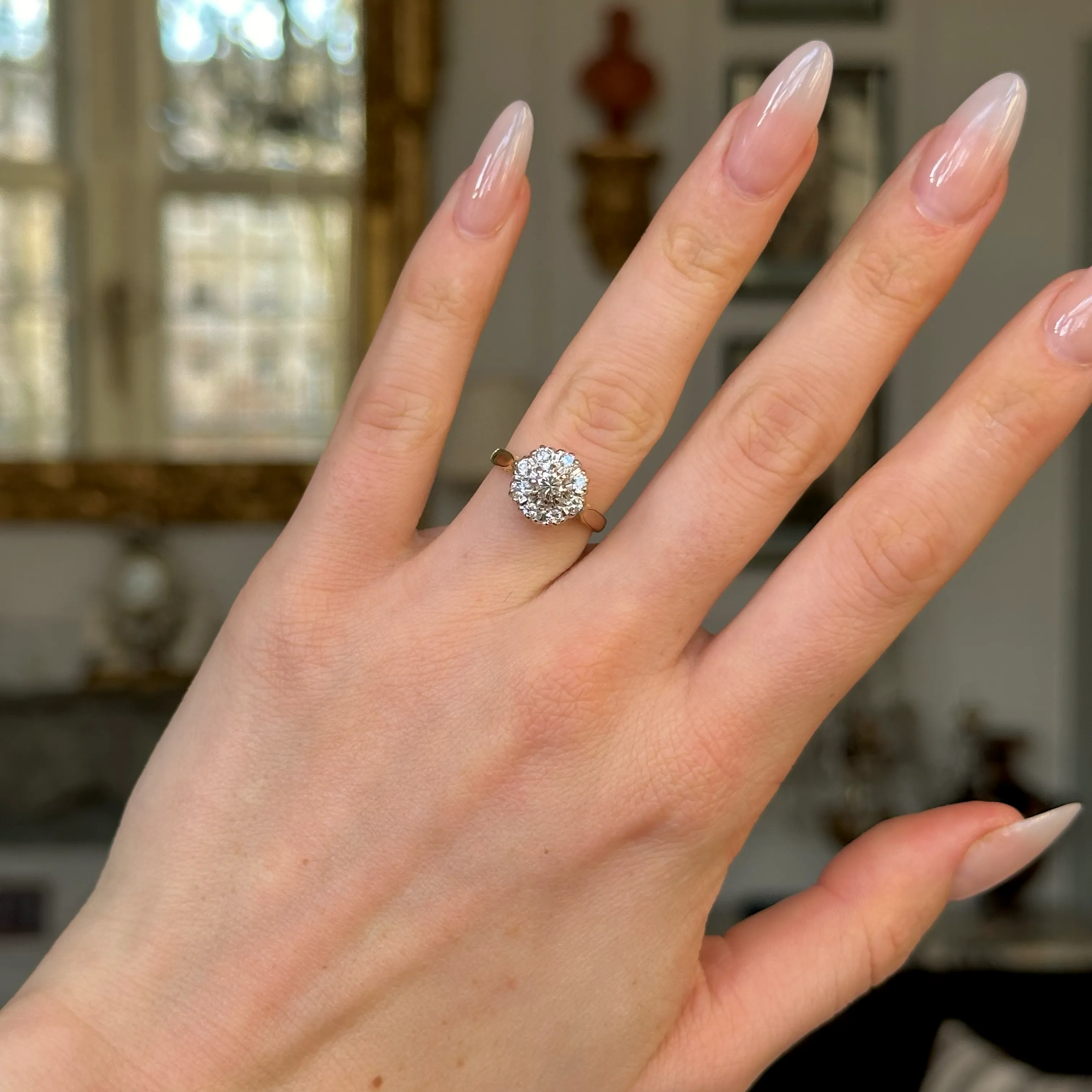 Vintage, diamond cluster engagement ring, 18ct yellow gold