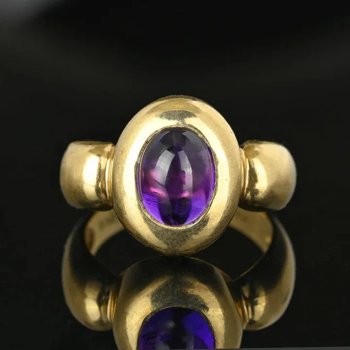 Vintage Domed Amethyst OVal Cut Cabochon 14k Gold Vermeil Rings