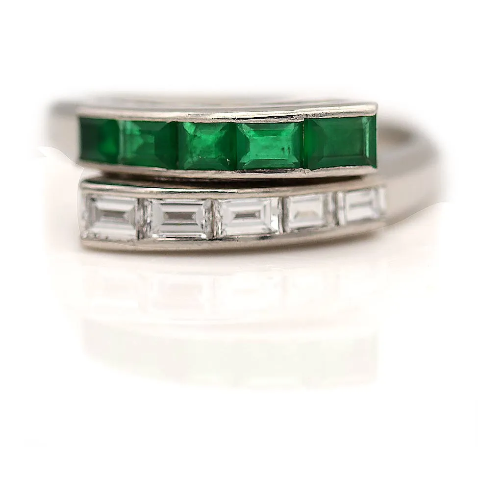 Vintage Emerald and Baguette Diamond Wedding Ring
