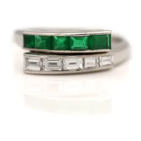 Vintage Emerald and Baguette Diamond Wedding Ring