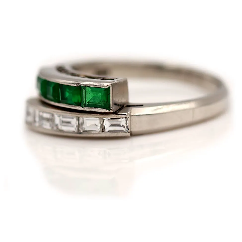 Vintage Emerald and Baguette Diamond Wedding Ring