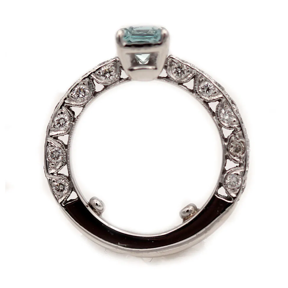 Vintage Emerald Cut Aquamarine and Diamond Engagement Ring .90 Ct