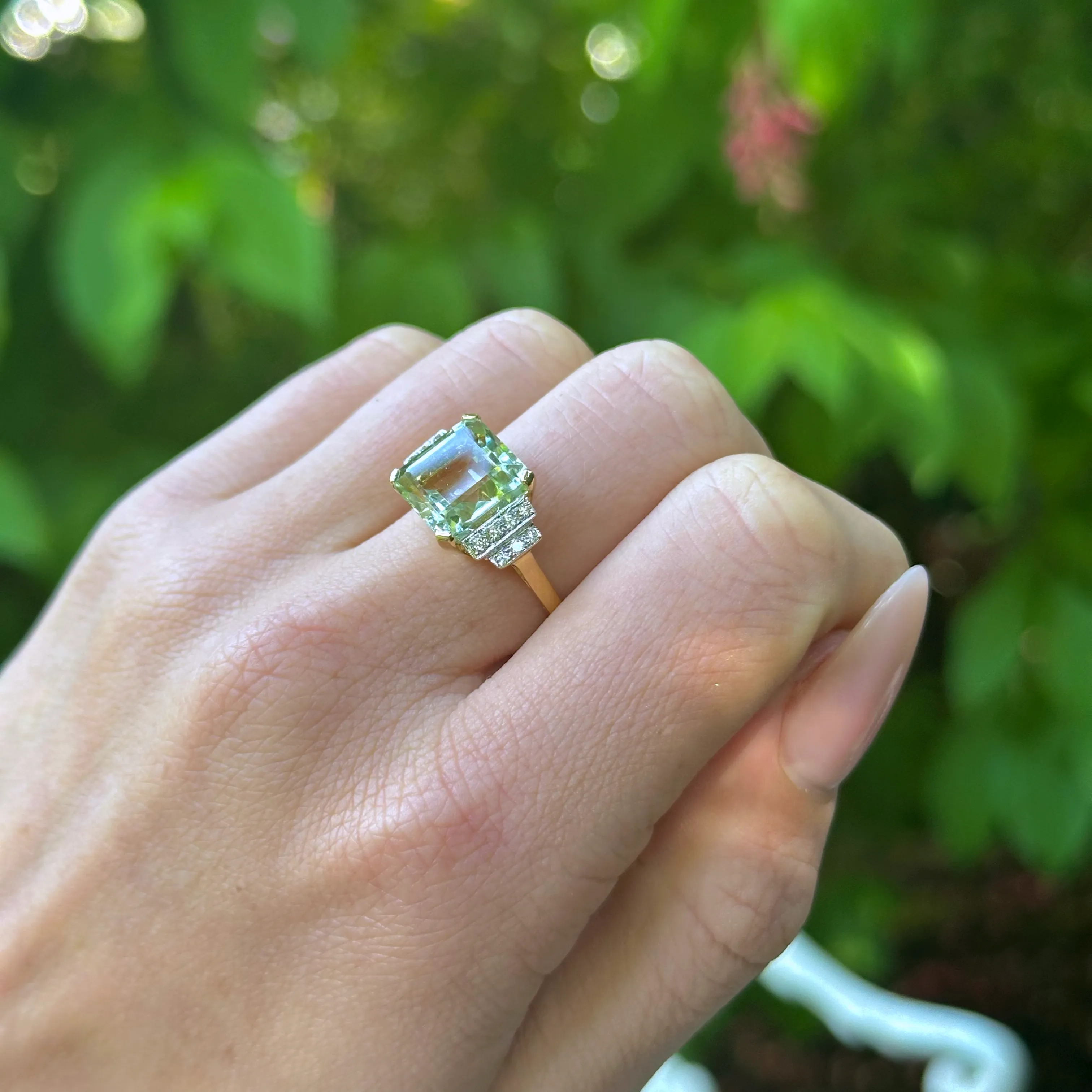 Vintage, Large green amethyst & diamond ring