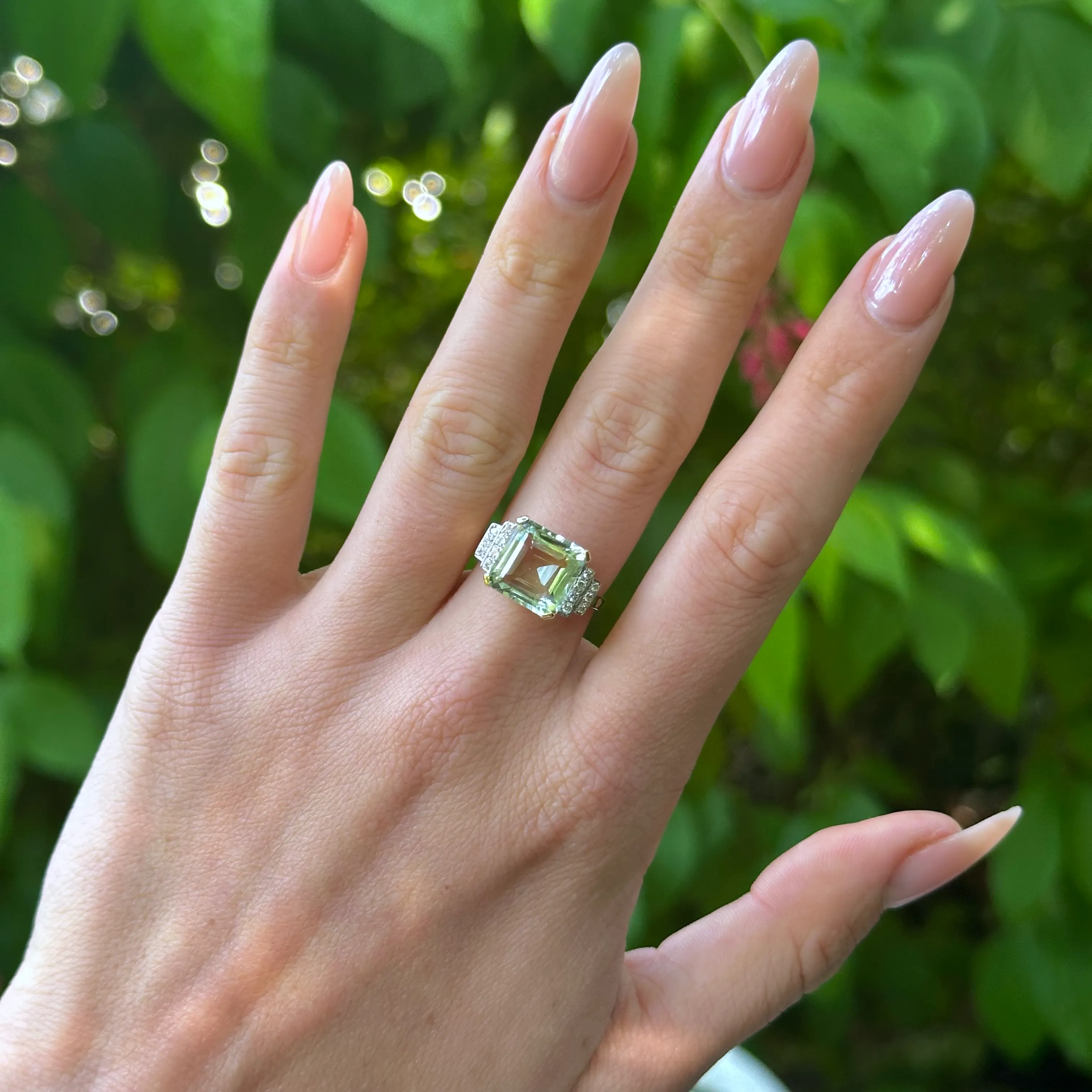 Vintage, Large green amethyst & diamond ring
