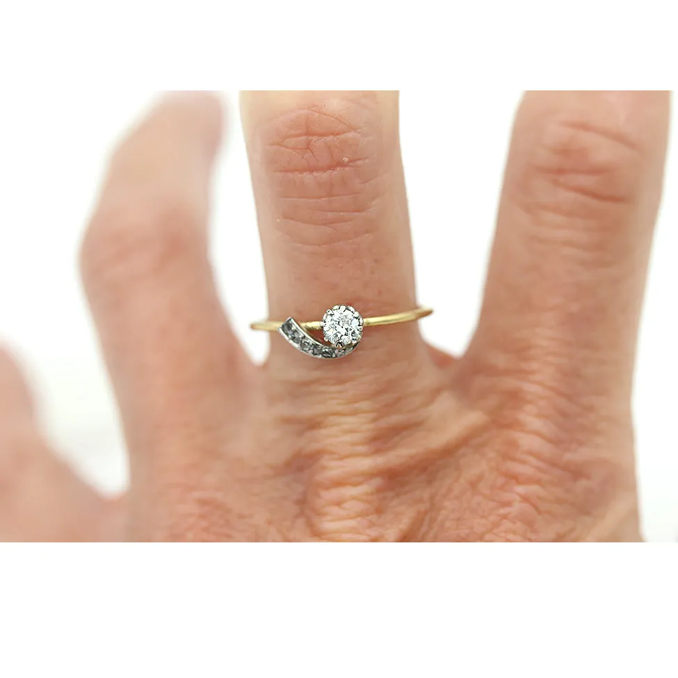 Vintage Old Mine Cut Diamond Ring with Side Stones