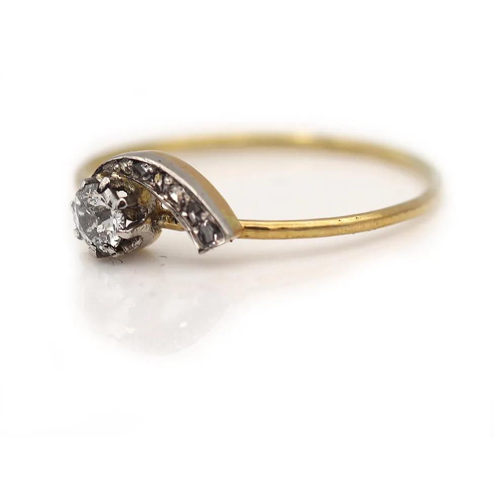 Vintage Old Mine Cut Diamond Ring with Side Stones