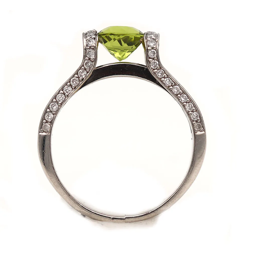 Vintage Peridot and Invisible Set Princess Cut Diamond Tension Engagement Ring
