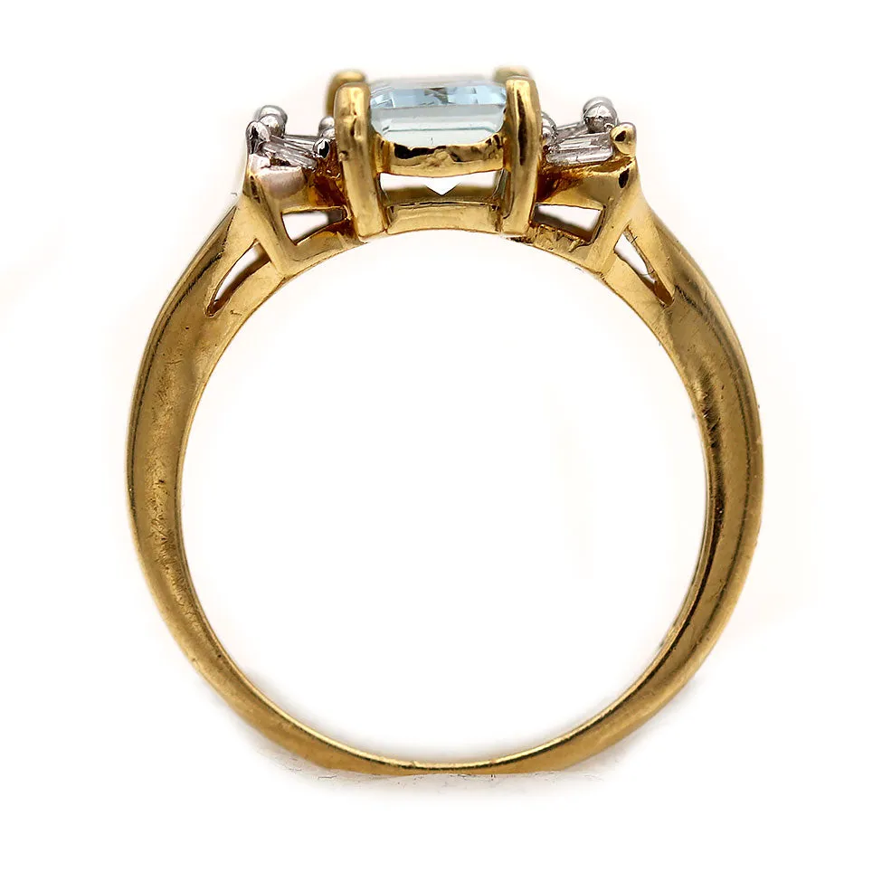Vintage Rectangular Cut Aquamarine Ring with Baguette Diamonds