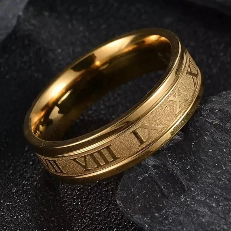 Vintage Roman Numerals Men Rings Temperament Fashion 6mm Width Stainless Steel Rings For Men Jewelry Gift