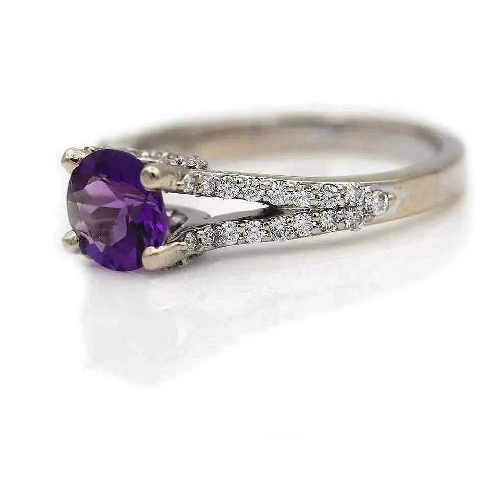 Vintage Split Shank Amethyst & Diamond Engagement Ring