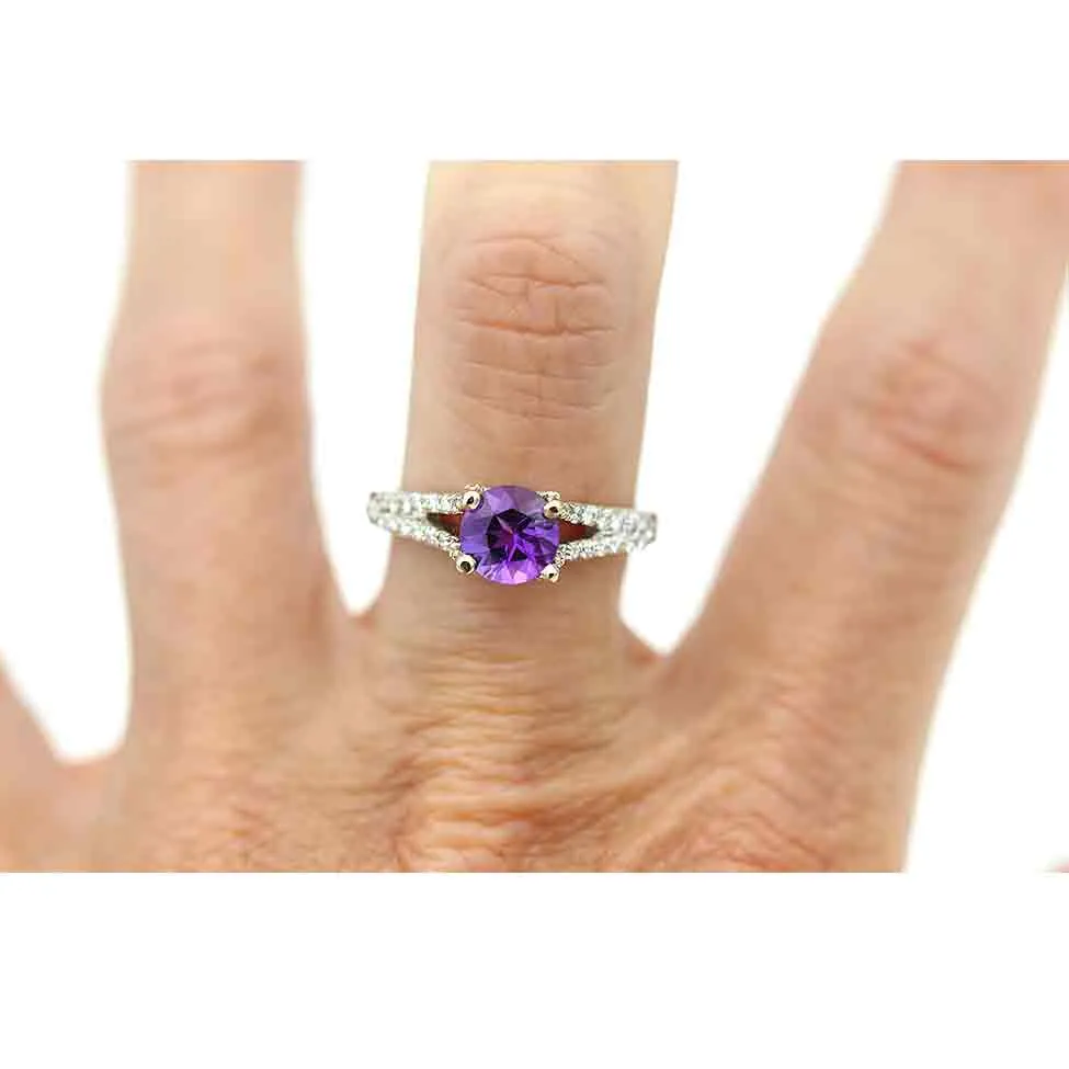 Vintage Split Shank Amethyst & Diamond Engagement Ring