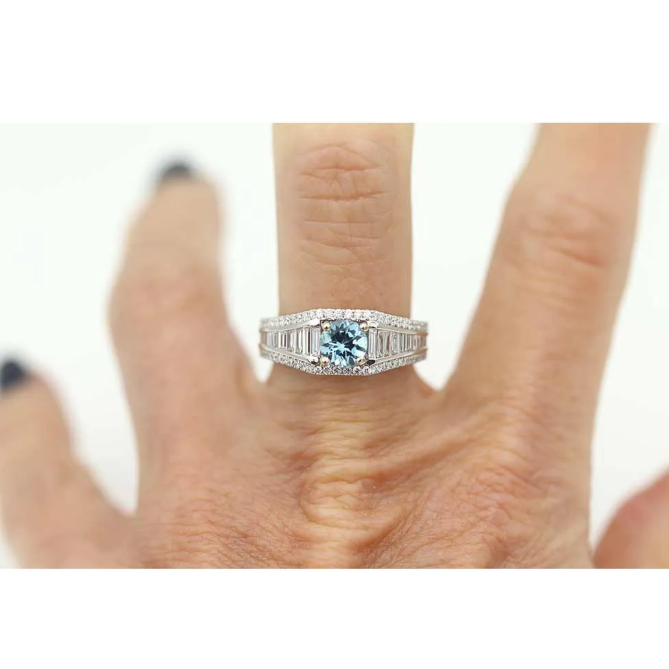 Vintage Style 1.55 CTW Aquamarine Baguette Cut Engagement Ring