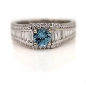 Vintage Style 1.55 CTW Aquamarine Baguette Cut Engagement Ring