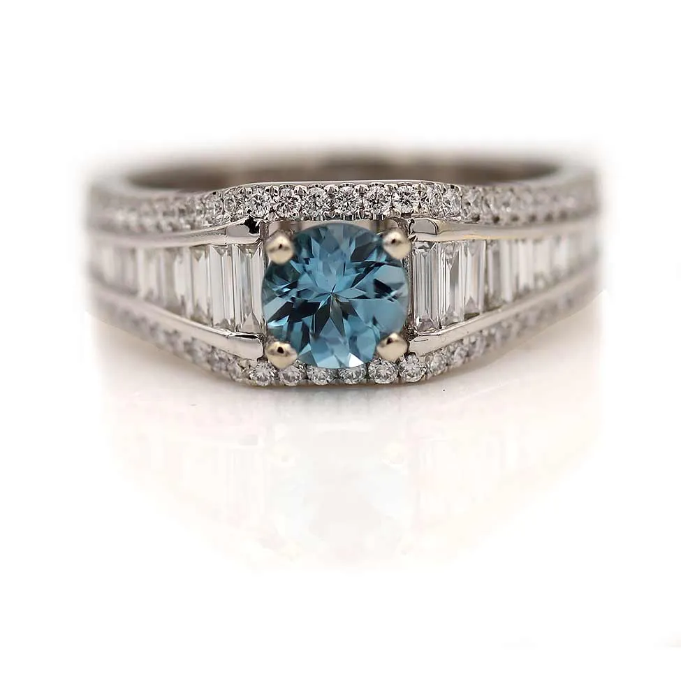 Vintage Style 1.55 CTW Aquamarine Baguette Cut Engagement Ring