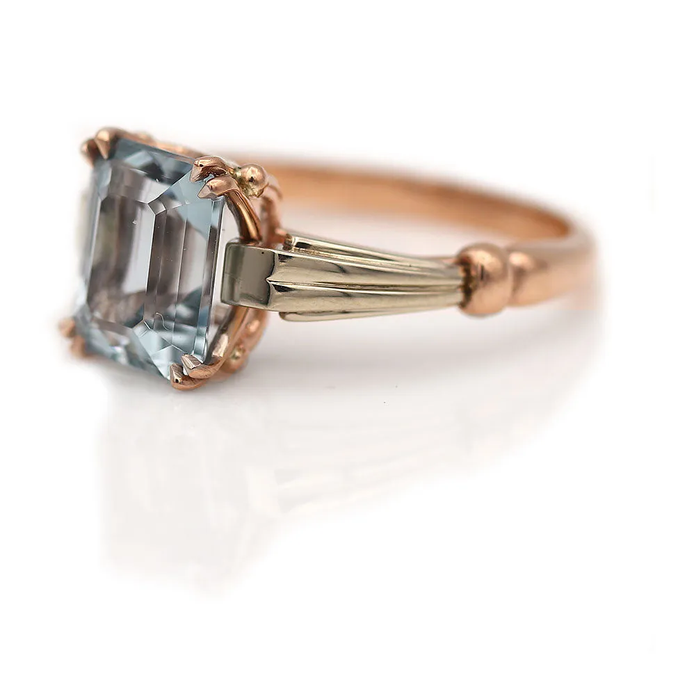 Vintage Style Rose Gold Aquamarine Engagement Ring