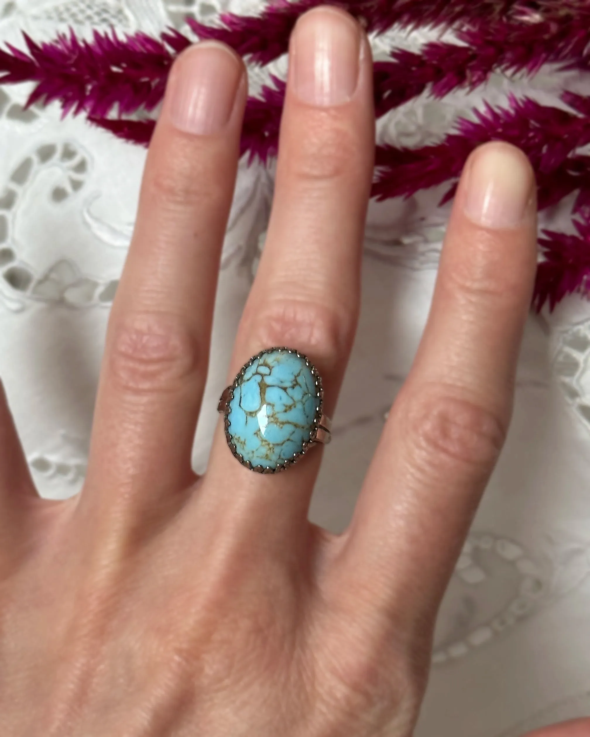 Vintage Turquoise And Sterling Silver Cocktail Ring