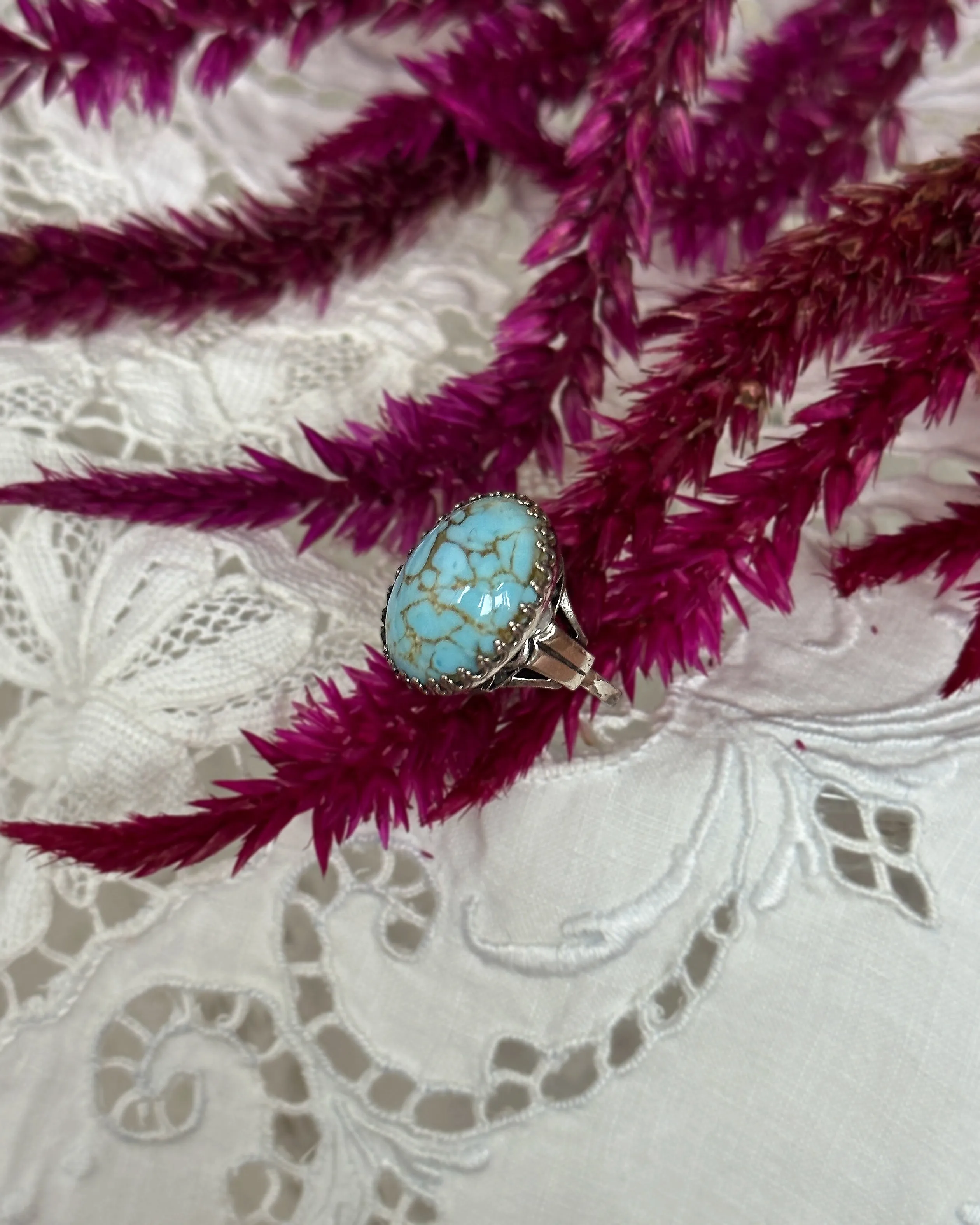 Vintage Turquoise And Sterling Silver Cocktail Ring