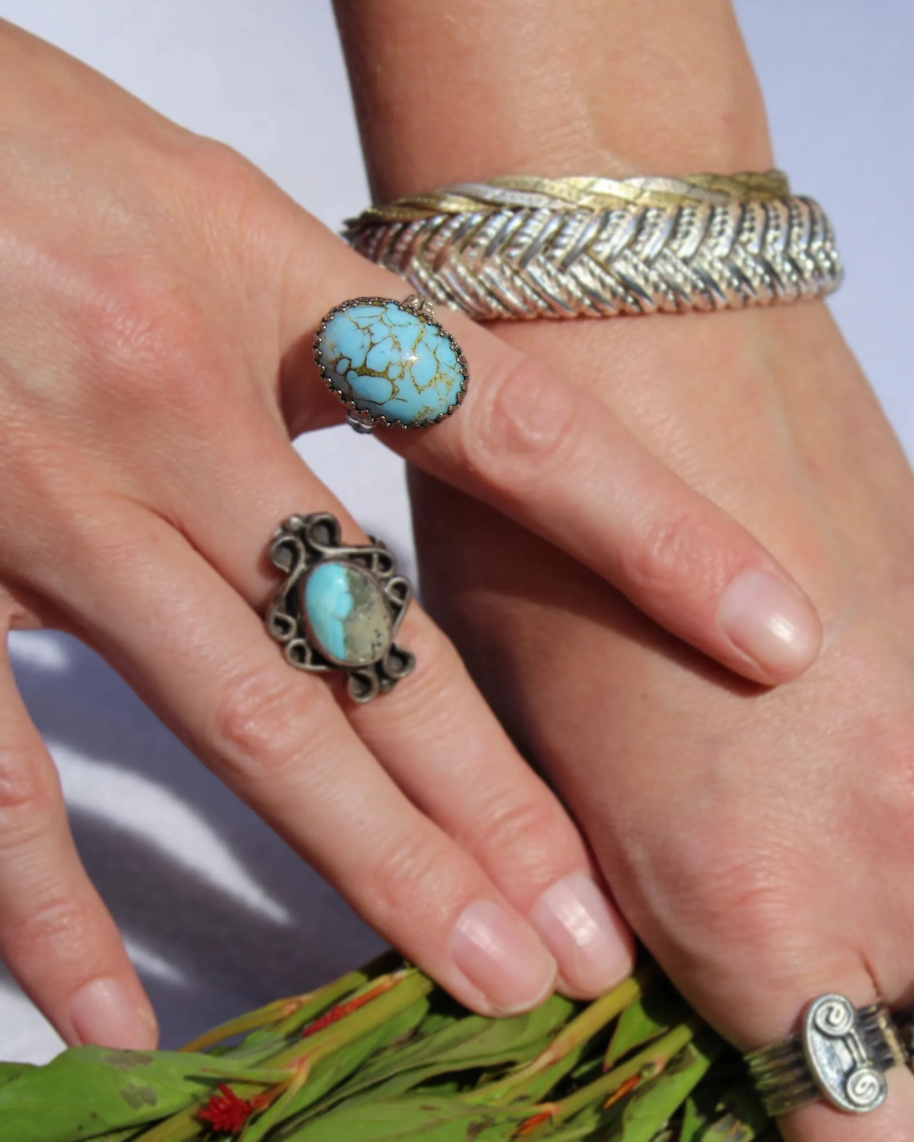 Vintage Turquoise And Sterling Silver Cocktail Ring
