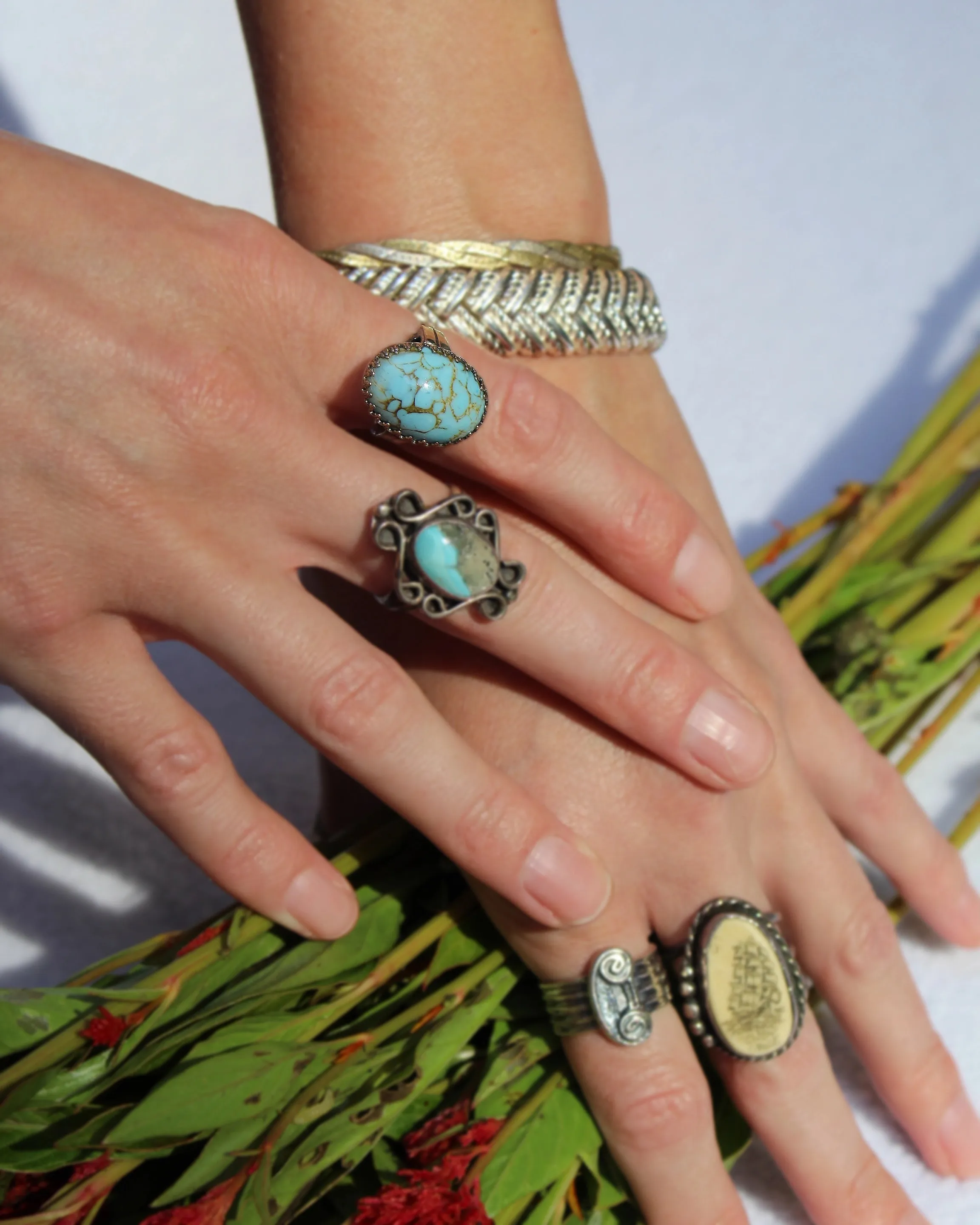 Vintage Turquoise And Sterling Silver Cocktail Ring