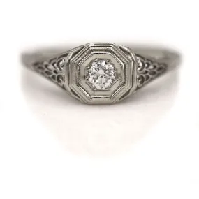 Vintage Two Tiered Geometric Octagonal Old Mine Cut Diamond Engagement Ring .25 Ct