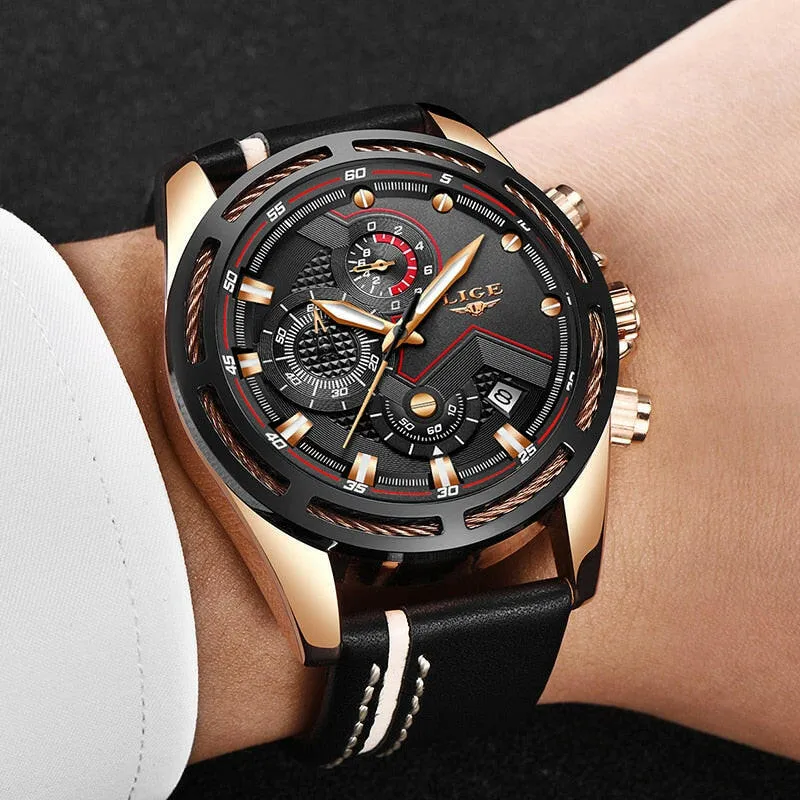 Watch Men Sport Quartz Clock Leather Mens Watches Top Brand Luxury Gold Waterproof Business Watch