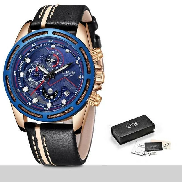 Watch Men Sport Quartz Clock Leather Mens Watches Top Brand Luxury Gold Waterproof Business Watch