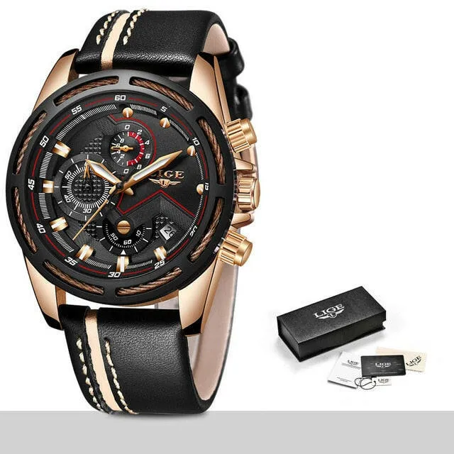 Watch Men Sport Quartz Clock Leather Mens Watches Top Brand Luxury Gold Waterproof Business Watch