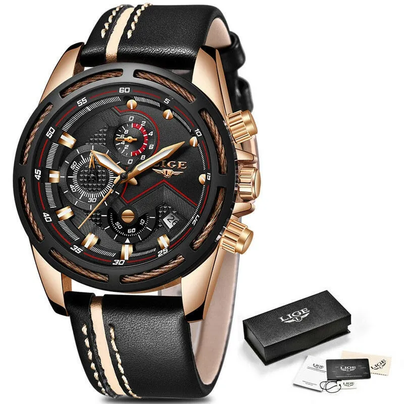 Watch Men Sport Quartz Clock Leather Mens Watches Top Brand Luxury Gold Waterproof Business Watch