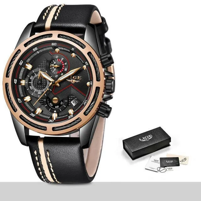 Watch Men Sport Quartz Clock Leather Mens Watches Top Brand Luxury Gold Waterproof Business Watch