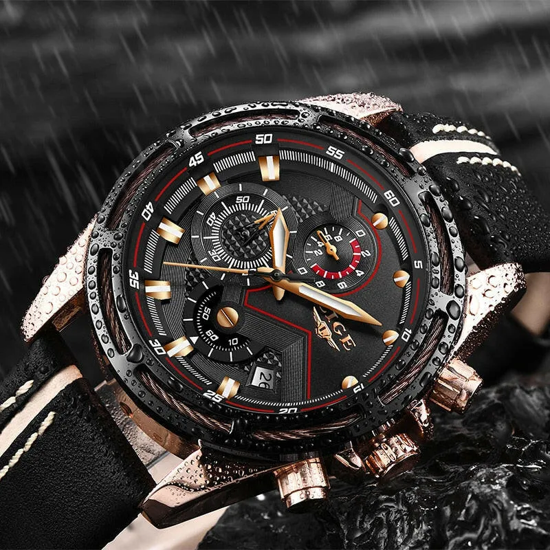 Watch Men Sport Quartz Clock Leather Mens Watches Top Brand Luxury Gold Waterproof Business Watch