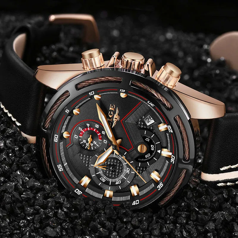 Watch Men Sport Quartz Clock Leather Mens Watches Top Brand Luxury Gold Waterproof Business Watch
