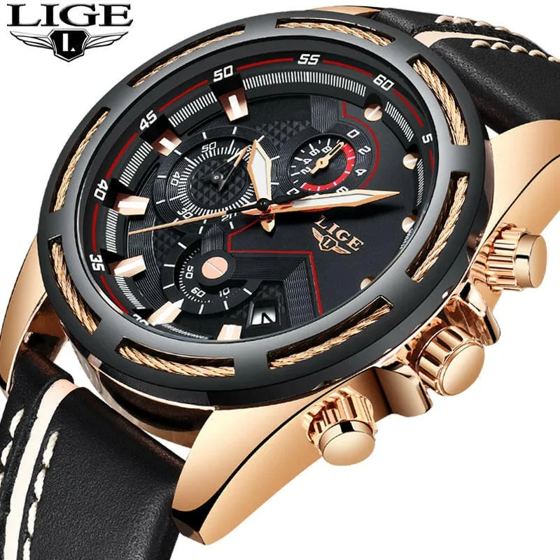 Watch Men Sport Quartz Clock Leather Mens Watches Top Brand Luxury Gold Waterproof Business Watch