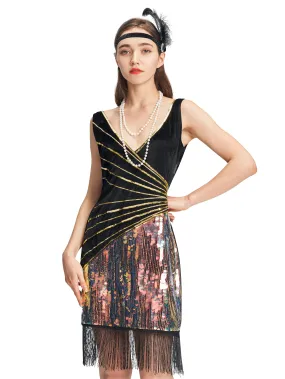 Women 1920s Flapper Dress Necklace Headband Set Halloween Costume