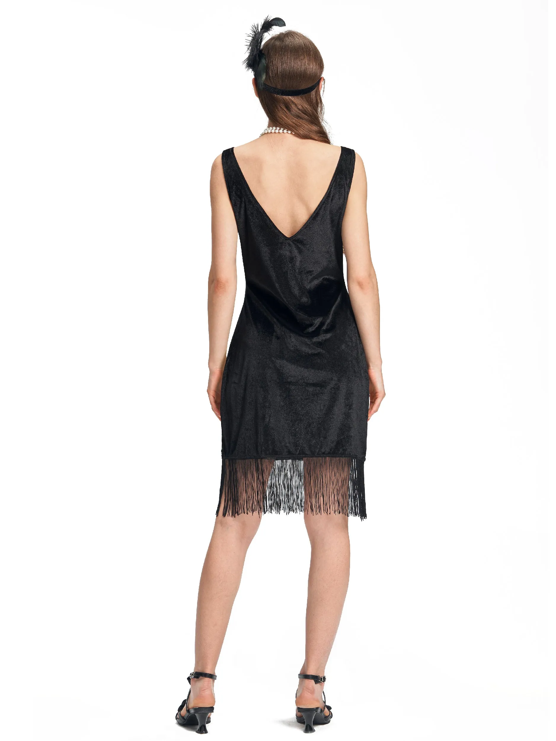 Women 1920s Flapper Dress Necklace Headband Set Halloween Costume