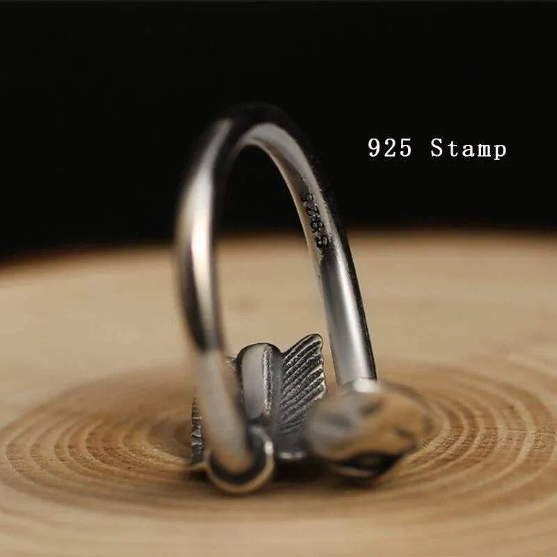 ZABRA Love Cupid's Arrows Vintage Genuine 925 Silver Men Ring Punk Big Black Adjustable Biker Mens Rings Male Sterling Jewelry (Resizable)