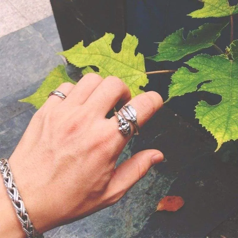 ZABRA Love Cupid's Arrows Vintage Genuine 925 Silver Men Ring Punk Big Black Adjustable Biker Mens Rings Male Sterling Jewelry (Resizable)