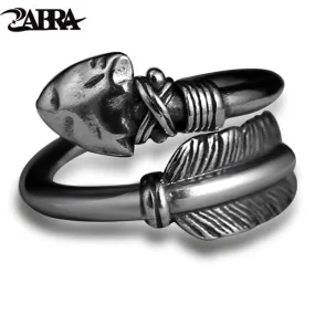 ZABRA Love Cupid's Arrows Vintage Genuine 925 Silver Men Ring Punk Big Black Adjustable Biker Mens Rings Male Sterling Jewelry (Resizable)