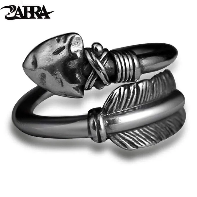 ZABRA Love Cupid's Arrows Vintage Genuine 925 Silver Men Ring Punk Big Black Adjustable Biker Mens Rings Male Sterling Jewelry (Resizable)