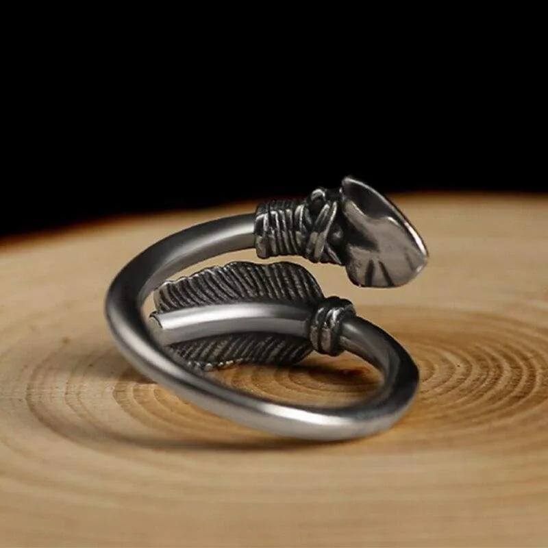 ZABRA Love Cupid's Arrows Vintage Genuine 925 Silver Men Ring Punk Big Black Adjustable Biker Mens Rings Male Sterling Jewelry (Resizable)