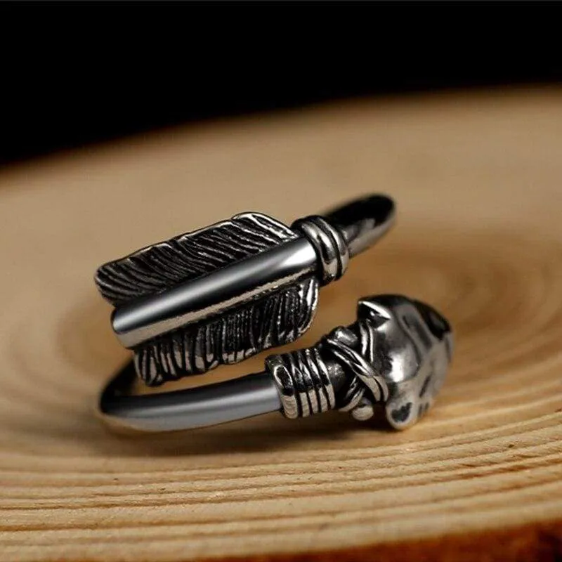 ZABRA Love Cupid's Arrows Vintage Genuine 925 Silver Men Ring Punk Big Black Adjustable Biker Mens Rings Male Sterling Jewelry (Resizable)