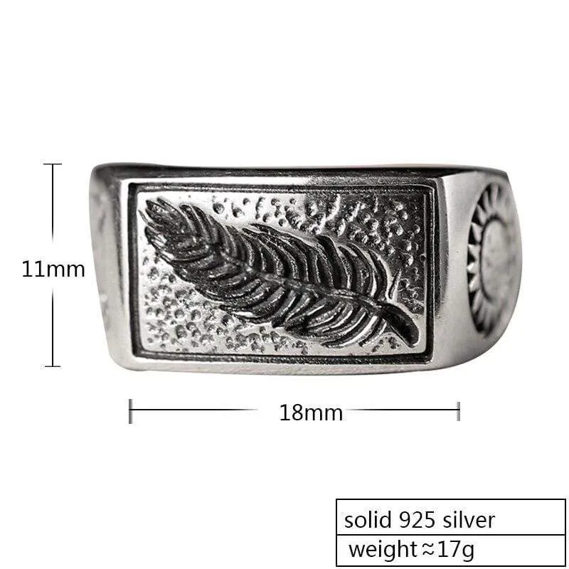 ZABRA Luxury Solid 925 Sterling Silver Men Ring Engraved Leaves Love Sword Sun Vintage Retro Steampunk Handmade Biker Jewelry