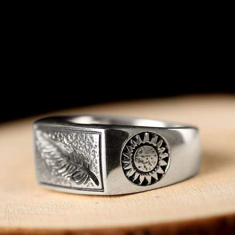 ZABRA Luxury Solid 925 Sterling Silver Men Ring Engraved Leaves Love Sword Sun Vintage Retro Steampunk Handmade Biker Jewelry
