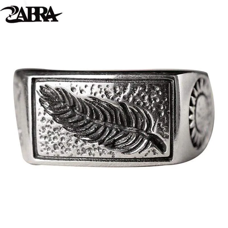 ZABRA Luxury Solid 925 Sterling Silver Men Ring Engraved Leaves Love Sword Sun Vintage Retro Steampunk Handmade Biker Jewelry