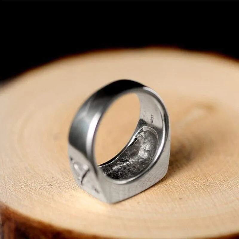 ZABRA Luxury Solid 925 Sterling Silver Men Ring Engraved Leaves Love Sword Sun Vintage Retro Steampunk Handmade Biker Jewelry